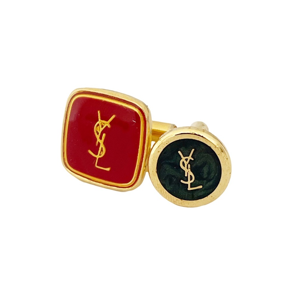 Yves Saint Laurent mix matched cufflinks pair YSL logo gold plated